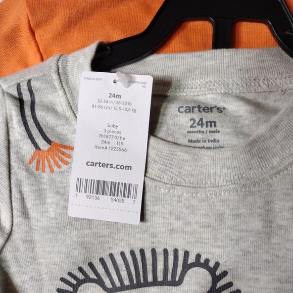 Carter's Baby boy 3-Piece set, size 24 months, Orange and grey - Picture 2 of 9